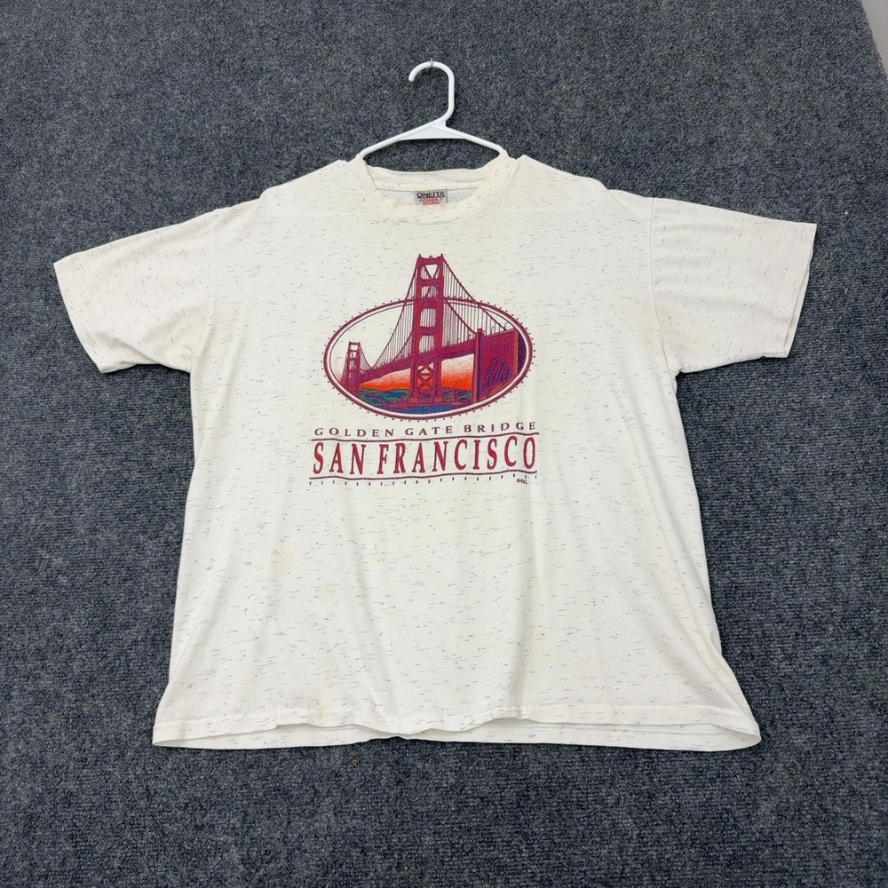 Vintage Oneita T Shirt Mens L White Cotton Golden Gate Bridge San Francisco 90s